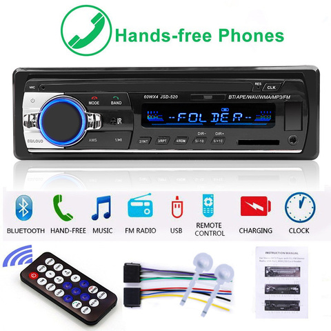 12-24V Autoradio JSD 520 estéreo 1 Din coche Radio Bluetooth Fm Entrada Aux receptor del camión del coche de Audio Usb SD Mp3 Mmc Wma manos libres ► Foto 1/6