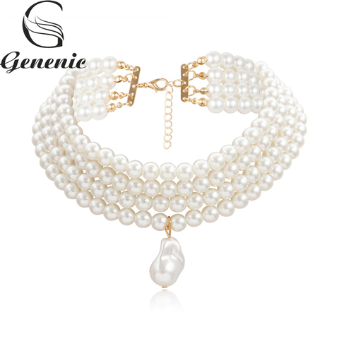 Collar de señora para Mujer, gargantilla de cuentas de perlas en capas coreanas, decoración del cuello, 2022 ► Foto 1/6