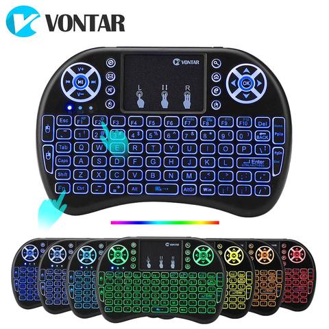 VONTAR i8 Teclado retroiluminado inglés ruso español Air Mouse 2,4 GHz teclado inalámbrico Touchpad Handheld para TV Box H96 max PC ► Foto 1/6