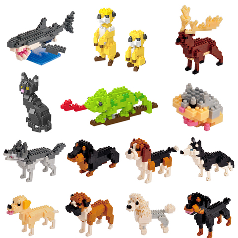 Uds modelo Animal figuras Mini bloques de 3D alce oso perro gato águila edificio juguete educativo de bloques para niños cumpleaños regalo chica ► Foto 1/6