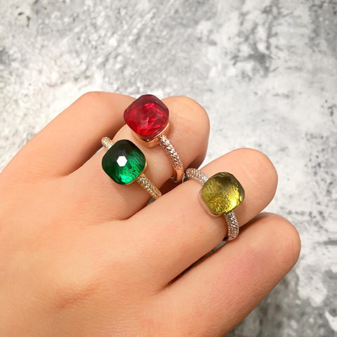 Colgante de estilo caramelo para mujer, 23 colores incrustados, circonia AAA, azul, rojo, amarillo, verde, anillo de cristal, joyería DR004 ► Foto 1/6