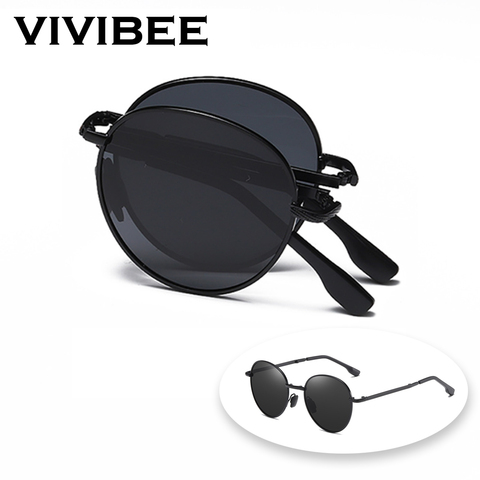VIVIBEE-gafas de sol polarizadas plegables para mujer, lentes de sol cuadradas negras a la moda, espejo de luz azul, plegables, de aleación de titanio, 2022 ► Foto 1/6