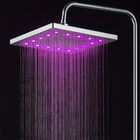 Cabezal de ducha de baño cuadrado, grifo LeD de acero inoxidable, ducha de lluvia de alta presión, autodecolorante ► Foto 1/6