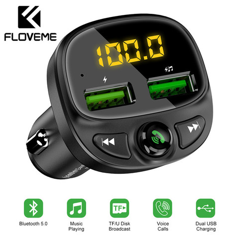 FLOVEME-cargador USB para coche, transmisor FM inalámbrico con Bluetooth, reproductor MP3, Cargador USB Dual, tarjeta TF, música, Kit manos libres de coche ► Foto 1/6