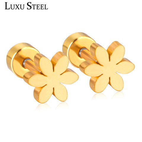 LUXUSTEEL-Pendientes de flores de acero inoxidable para Mujer, aretes de Color dorado, aretes de tuerca de tornillo, joyería para fiesta ► Foto 1/6