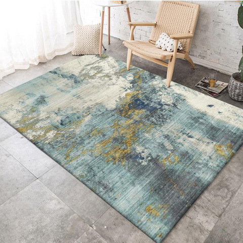 Alfombra nórdica moderna con tinta abstracta para sala de estar, dormitorio, cocina, mesita de noche, alfombrilla personalizada, color azul y amarillo ► Foto 1/4