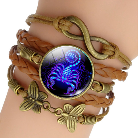 12 signo Zodiaco pulsera de cuero tejido acuario Pisces Aries Tauro constelación joyería regalo de cumpleaños ► Foto 1/6