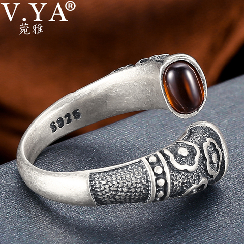 V YA rojo Retro anillos de granate de Plata de Ley 925 anillo de plata para las mujeres Natural femenino Semi-joyas de piedras preciosas, regalo de cumpleaños ► Foto 1/5