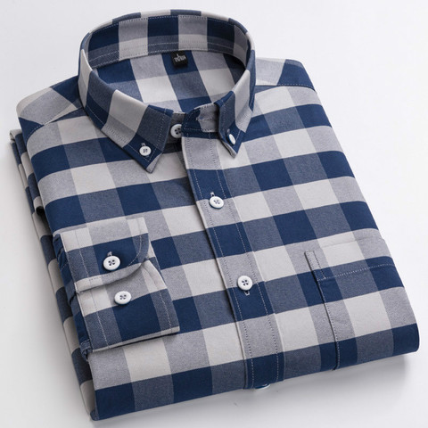 De camisa a rayas/camisa a cuadros de Color puro 8XL 7XL manga larga camisa para hombres camisas 100% algodón Oxford camisa para hombres de negocios ► Foto 1/6