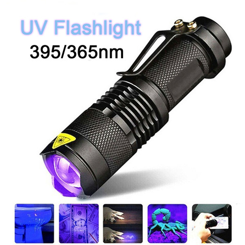 Linterna UV de mano, luz negra de 365/395 nm, Detector ultravioleta portátil, detección de agente fluorescente, lámpara púrpura ► Foto 1/1