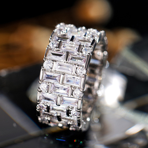 Huitan de plata de lujo Color las mujeres anillos de boda geométrica CZ Simple y elegante Mujer Accesorios declaración alta calidad caliente joyas ► Foto 1/6