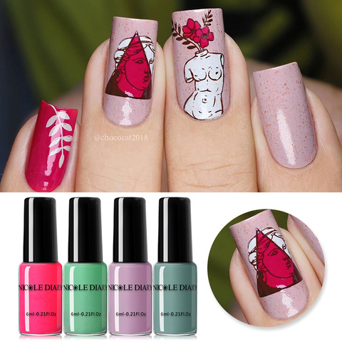 NICOLE DIARY-esmalte de uñas estampado, esmalte de uñas estampado colorido rojo, placa de manicura morada, estampado pulido, decoración artística de uñas ► Foto 1/6