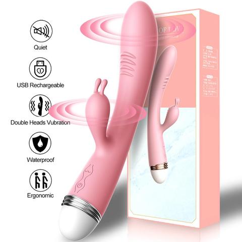 Vibrador doble de conejo para punto G para mujer, masturbación, estimulador de clítoris, consoladores impermeables, recargable, Juguetes sexuales para adultos ZD0274 ► Foto 1/6