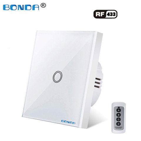 BONDA-Interruptor de pared estándar europeo, cristal blanco, panel de vidrio templado, Interruptor táctil, Pantalla remota contro Ac220v, 1 entrada y 1 vía ► Foto 1/6