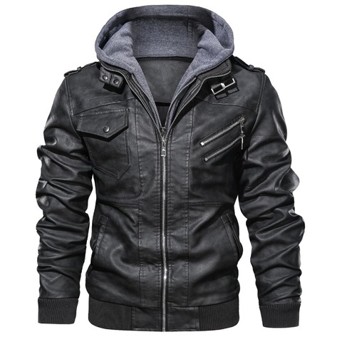 Veste-chaqueta de cuero con capucha para hombre, chaqueta de cuero para moto 4XL ► Foto 1/6