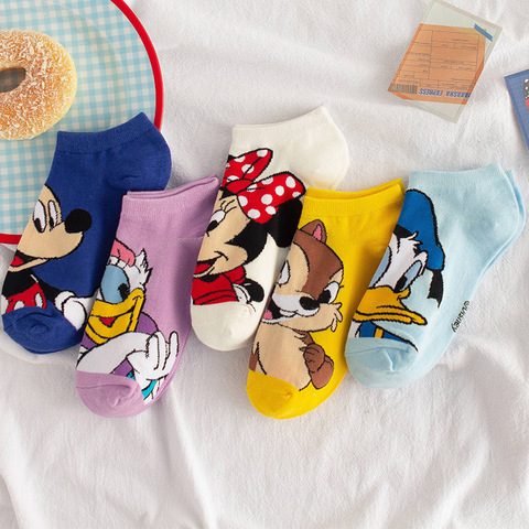 1 par de calcetines de barco Disney para mujer, calcetines de algodón coreanos japoneses bonitos de dibujos animados de Mickey, calcetines de tubo corto salvajes de primavera y verano ► Foto 1/6