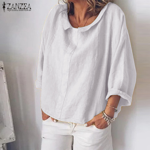 ZANZEA-Blusa informal de lino y algodón con manga larga para otoño, Camisa lisa con cuello de solapa para mujer ► Foto 1/6