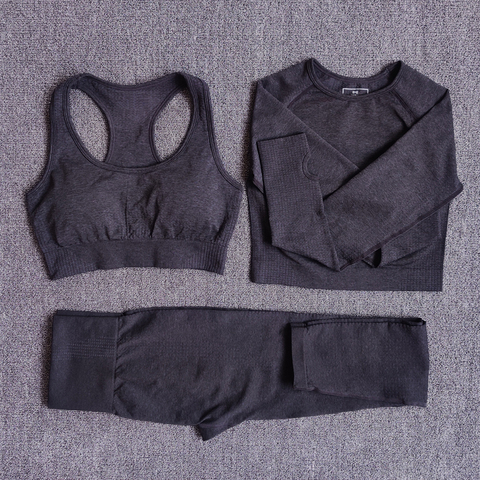 Conjunto De Yoga Sin Costuras Para Mujeres , Ropa Deportiva , Gimnasio ,  Fitness , Manga Larga , Crop Top , Leggings De Cintura Alta