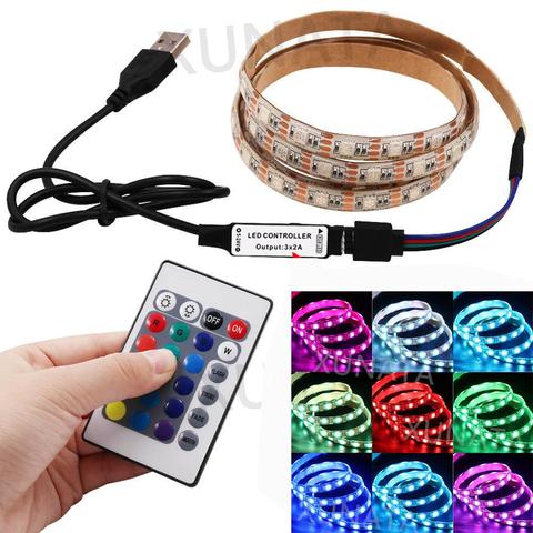 16 colores 5050 LED tira de luz 5V USB RGB impermeable Flexible Led cinta TV Luces color cambiando con 24Key Control remoto ► Foto 1/6
