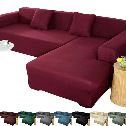Funda elástica de color liso para sofá en forma de L, fundas seccionales para sofá esquinero, cubiertas elásticas para sofá, para sala de estar ► Foto 1/6