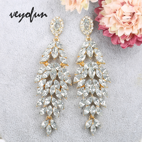 Veyofun-pendientes de gota de cristal de lujo para mujer, Pendientes colgantes para boda, joyería de moda para mujer, regalo al por mayor ► Foto 1/6