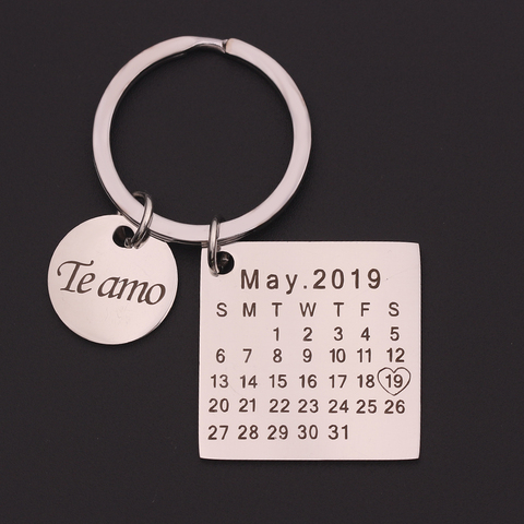 Llavero personalizado con calendario de acero inoxidable resaltado con fecha de corazón grabado fecha aniversario de bodas cumpleaños regalo ► Foto 1/6