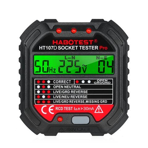 HABOTEST HT107D probador de toma corriente con 90-250V Socket Tester automático circuito eléctrico polaridad Detector de tensión, buscador de interruptor ► Foto 1/6