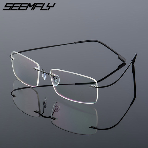 Seemfly de titanio gafas con montura metálica de las mujeres de los hombres sin montura gafas espectáculo de moda de mujer gafas para hombres Flexible gafas Unisex ► Foto 1/6