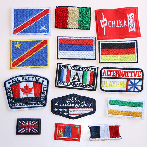 Insignia de bandera nacional bordada en hierro, parches para ropa, adhesivos de rayas DIY, insignias personalizadas en la mochila ► Foto 1/6