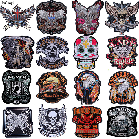 Pulaqi-parches bordados de hierro para motocicleta, Punk, Calavera grande, rayas para ropa, Rock Biker, Hippie, parches, chaqueta trasera con apliques ► Foto 1/6