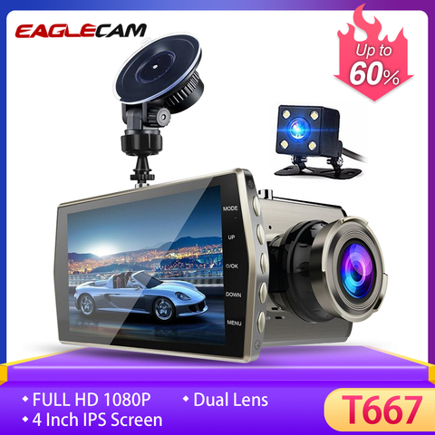 Dash Cam doble lente del coche del vehículo DVR Cámara Full HD 1080 p 4 