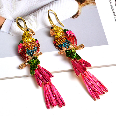 Pendientes largos con forma de pájaro para mujer, aretes de gota de cristales coloridos de alta calidad, accesorios de joyería ► Foto 1/6