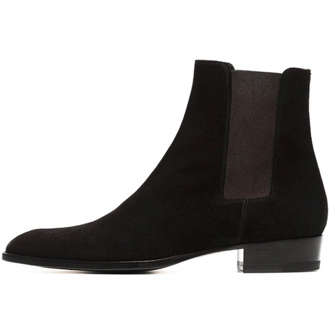 Chelsea-Botas de piel auténtica para hombre, botines de ante sin cordones Martin, punta en pico, de cuero suave, talla grande, para invierno ► Foto 1/6