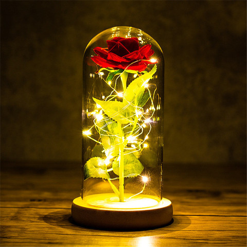 Regalo del Día de San Valentín para novia, Rosa eterna LED, flor de aluminio en cubierta de vidrio, recuerdos de boda para el día de la madre, regalo de dama de honor ► Foto 1/6