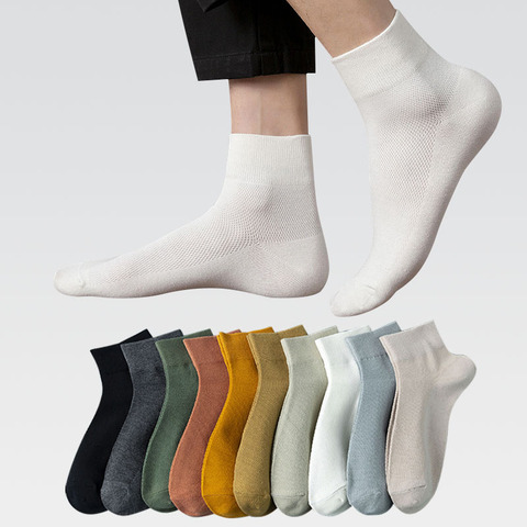 4 pares de algodón de los hombres calcetines de alta calidad transpirable Casual Hombre Solor sólido cómodo negocios tobillo calcetines Simple moda ► Foto 1/6