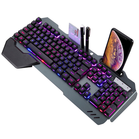 Teclado mecánico para jugar con PUBG, periférico ergonómico con cable y retroiluminación RGB, soporte para teléfono, teclado de jugador para tableta de escritorio ► Foto 1/6