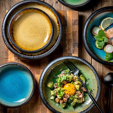 Platos de cena redondos de cerámica para el hogar, vajilla creativa de cocina de 6/8 pulgadas, plato de ensalada, tazón de arroz para comida, adornos ► Foto 1/6