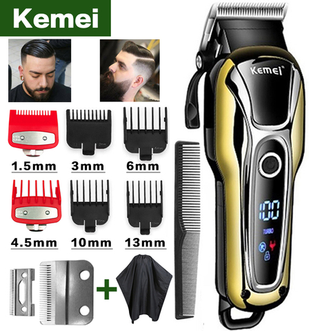 Kemei-cortadora de pelo profesional para hombre, máquina para cortar el pelo, recortadoras eléctricas, con pantalla LCD, para peluquero, 5 ► Foto 1/6