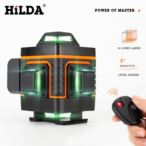 HILDA-Nivel láser, herramienta de nivelación de 12/16 líneas, 3/4D, nivelado automático, 360 Cruz Horizontal y Vertical, láser verde de gran potencia ► Foto 1/6