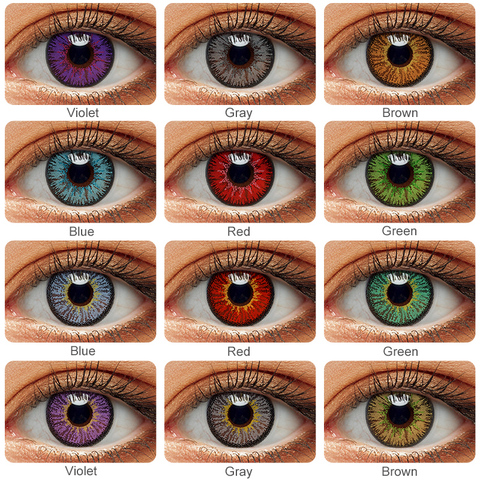 1 par (2 uds) lentes de contacto de color para los ojos Cosplay Halloween lentillas de color para ojos Color rojo azul pupilentes de color para ojos lentillas verdes gris lentes de contacto con aumento ► Foto 1/6