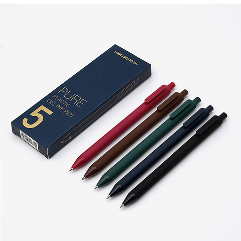 5 unids/caja Kaco Retro oscuro Plumas de Gel de color retráctil 0,5mm punta fina oscuro rojo/verde/marrón/azul lápices negros para diario ► Foto 1/6