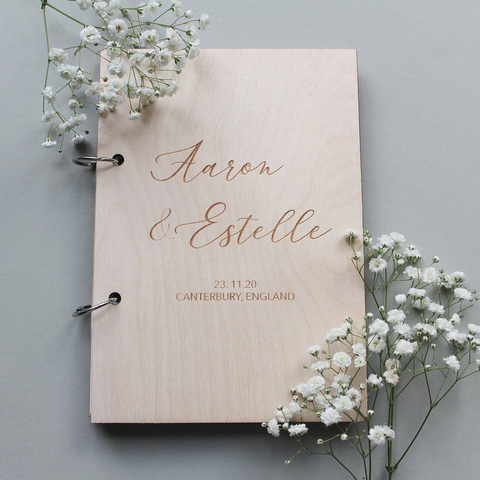 Libro de Visitas rústico personalizado, libro de invitados de boda con cualquier palabra, boda, ducha nupcial, regalos de boda, regalo de compromiso ► Foto 1/6