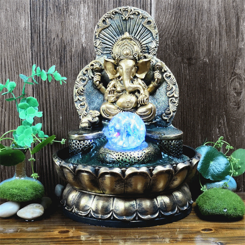 Elefante Dios Ganesha de la suerte, adornos de fuentes de agua, buena fortuna, Feng Shui, regalos artesanales, fuente de escritorio interior, humidificador de aire ► Foto 1/6