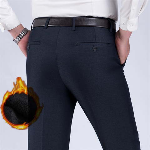 ICPANS gruesa de invierno cálido pantalones de vestir de los hombres recto clásico negocio Oficina Formal traje de pantalones hombres negro de gran tamaño 29-40 42 44 ► Foto 1/5