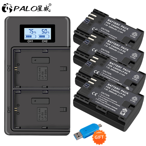 PALO 4 Uds LP-E6 LPE6 LP E6 E6N batería Cámara + LCD cargador Dual para Canon EOS 5DS R 5D Mark II 5D Mark III 6D 7D 80D EOS 5DS R ► Foto 1/6