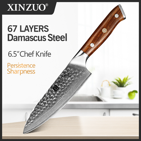 XINZUO-cuchillo Santoku de cocina de acero inoxidable, utensilio de Chef de Damasco de 6,5 pulgadas, navaja afilada de utilidad para vegetales ► Foto 1/6