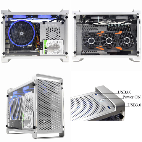 Lado abierto DIY ITX Desktop de caso Mini-ITX ordenador casos con 120mm LED mudo ventilador de refrigeración de SFX Powr Supply Bluetooth Mini PC ► Foto 1/5