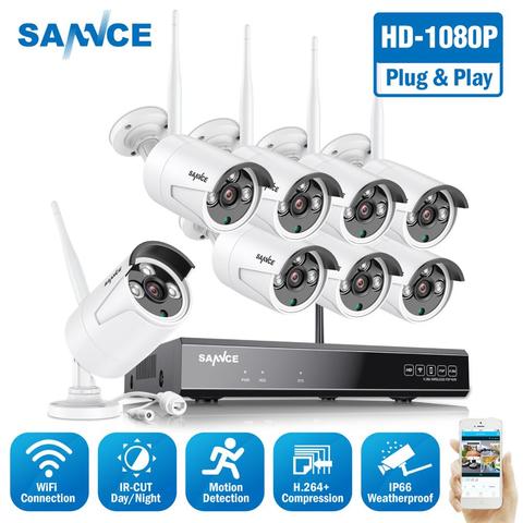 SANNCE 8CH HD 1080P sistema inalámbrico de vídeo de seguridad HDMI NVR con 4X 6X 8X 1080P al aire libre impermeable WIFI IP Cámara Kit CCTV Set ► Foto 1/6