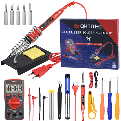 Qhttec-soldador eléctrico portátil, herramienta de soldadura LCD, estaño, temperatura ajustable, juego de hierro de madera para Kit de bricolaje, punta de 80W ► Foto 1/6