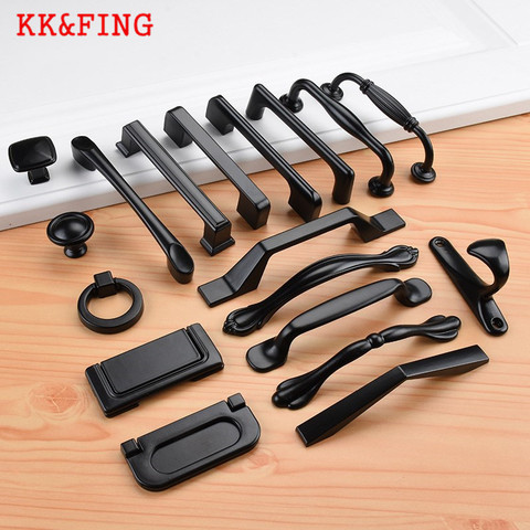 KK & FING-tiradores negros de aleación de aluminio para armario de cocina, tiradores para cajones de aparador, perillas para puerta de armario, accesorios para muebles ► Foto 1/6